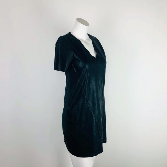 Zara Dresses & Skirts - Zara Faux Leather Shift Black Dress V-Neck Short